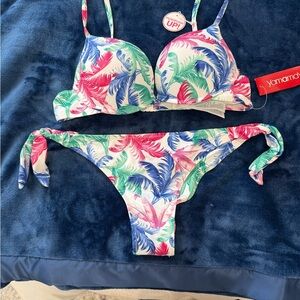 Yamamay Women's Leaf Print Bikini - Pink, Green, Blue